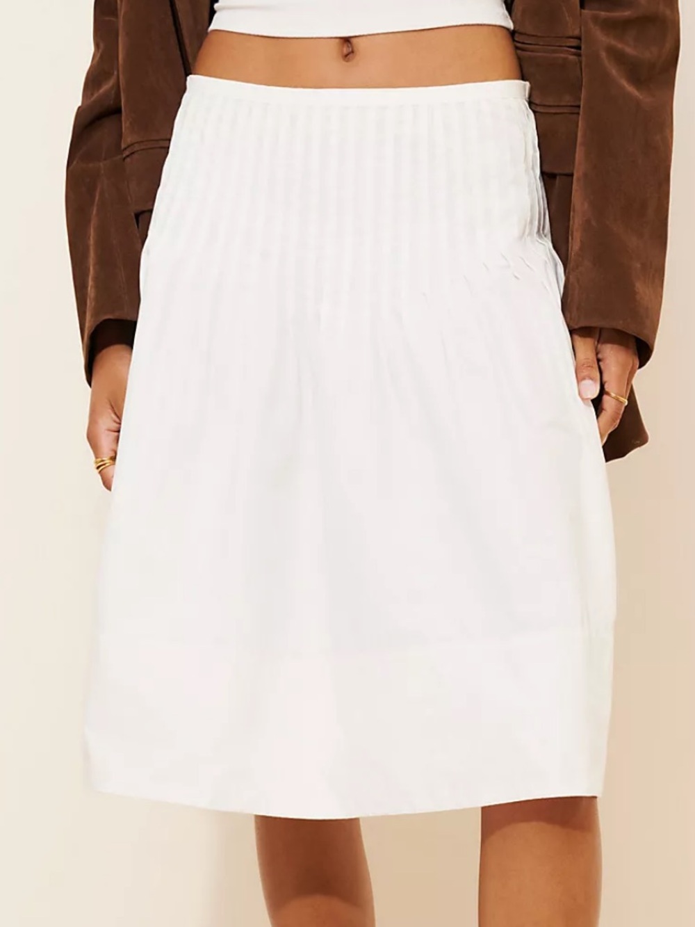 Free People Peyton Pleated Pintuck Cotton Poplin Skirt